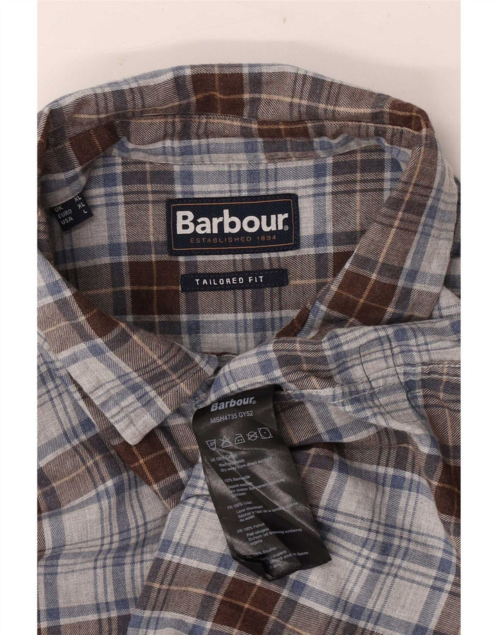 Camisa masculina Barbour de flanela sob medida XL cinza xadrez algodão