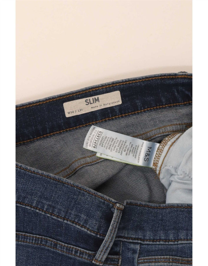 Marks & Spencer Masculino Slim Jeans W34 L31 Azul Algodão