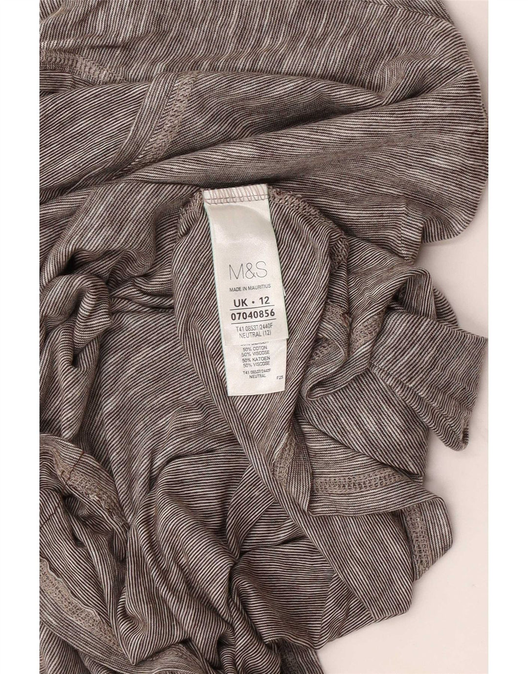 Top feminino Marks & Spencer manga 3/4 Reino Unido 12 algodão manchado cinza médio