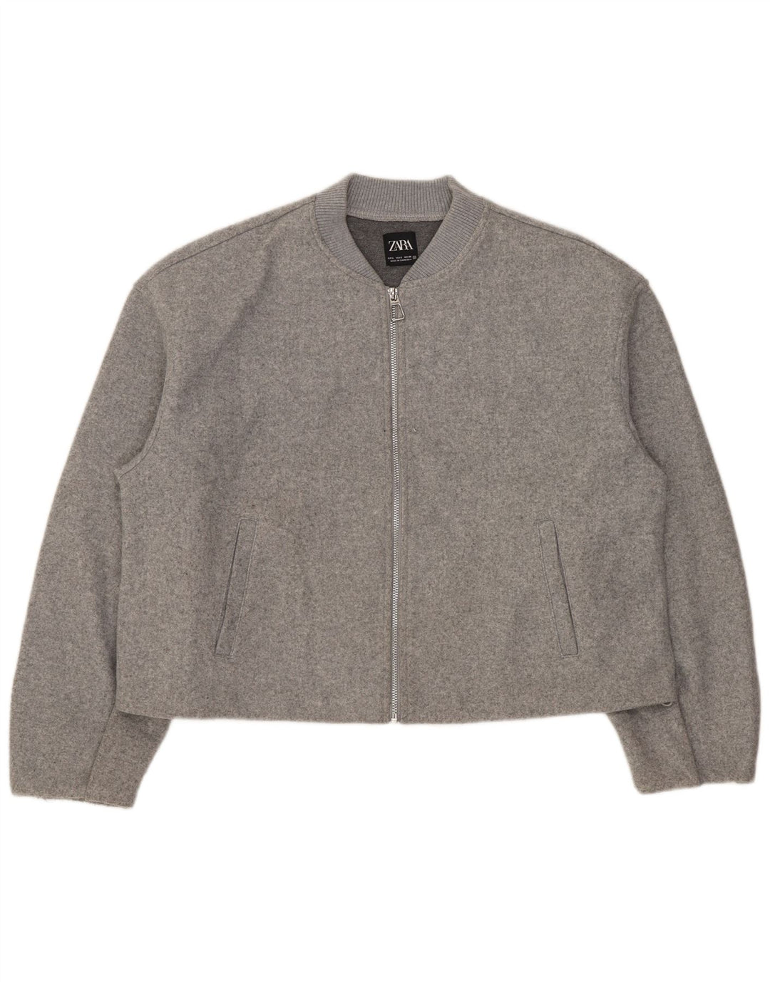 Zara Womens Crop Oversized Bomber Jacket UK 10 Pequeno Poliéster Cinza