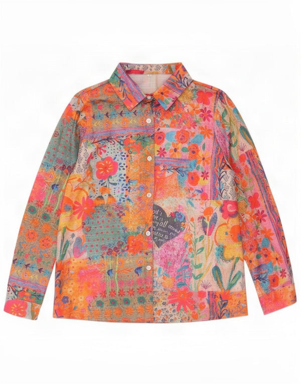Blusa feminina estampada vintage UK 10 pequena floral multicolorida