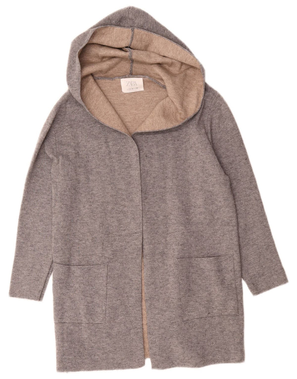 Suéter cardigã aberto com capuz Zara Girls Longline 11-12 anos cinza viscose