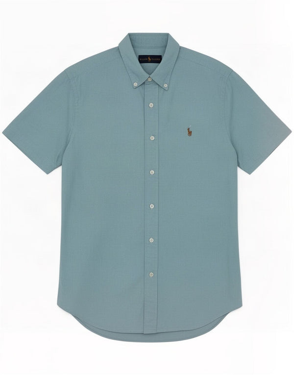 Ralph Lauren Camisa masculina de manga curta pequena azul algodão