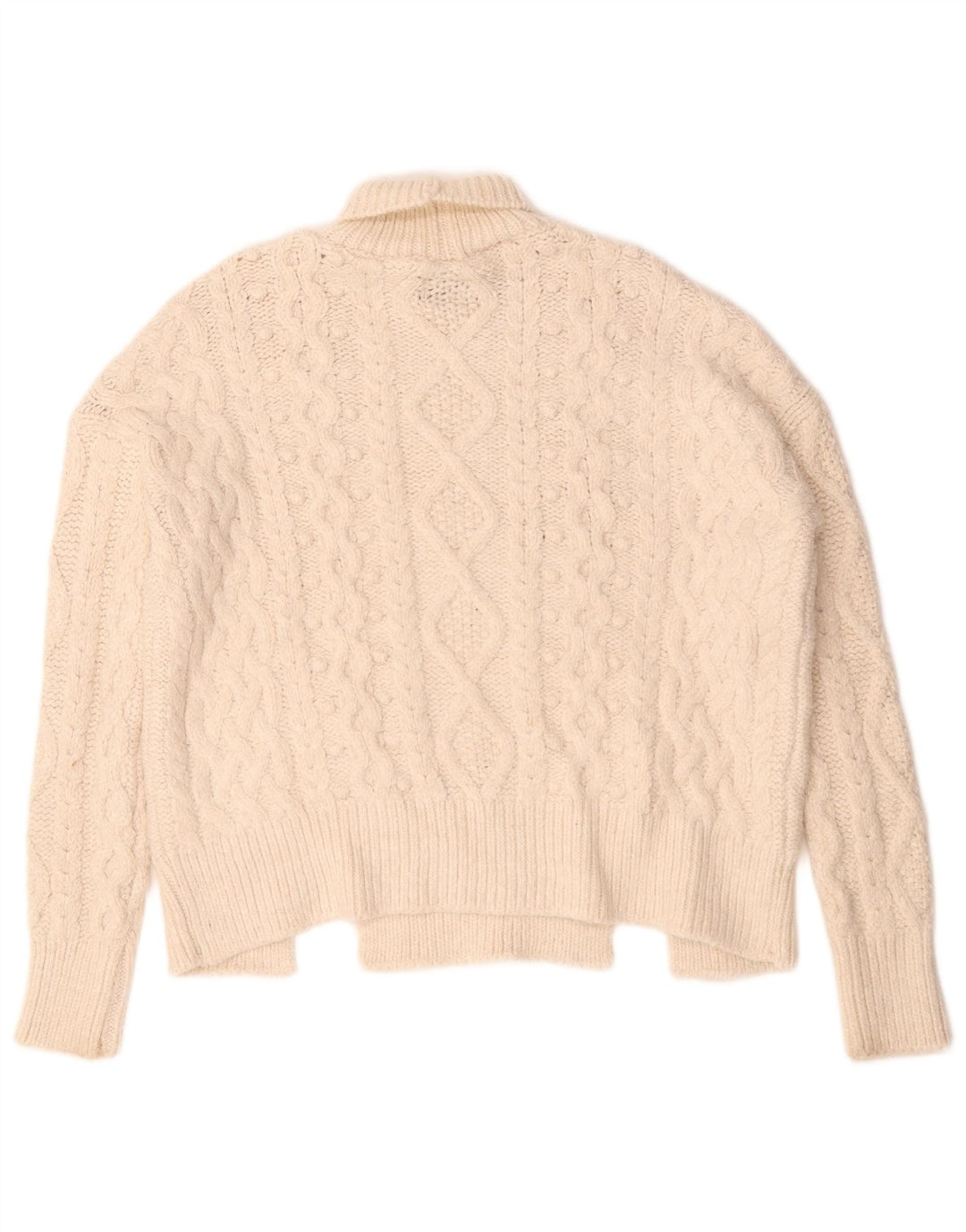Zara Suéter feminino oversized com gola redonda Reino Unido 10 pequeno bege acrílico