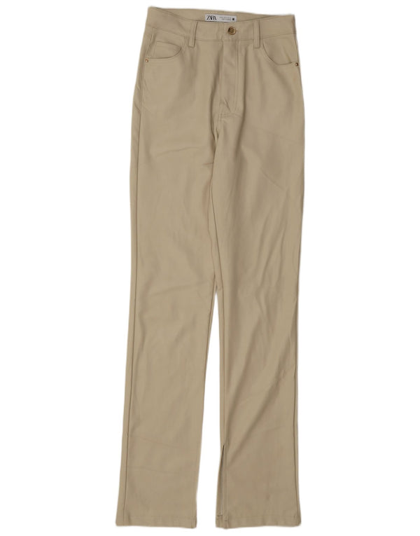 Zara Calça feminina reta de couro sintético EU 34 2XS W24 L33 Bege