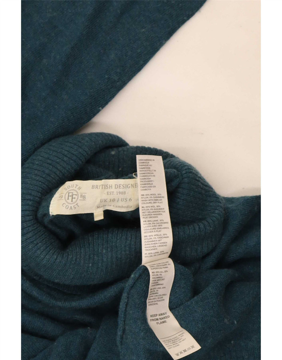Suéter feminino Fat Face com gola redonda Reino Unido 10 lã azul pequena