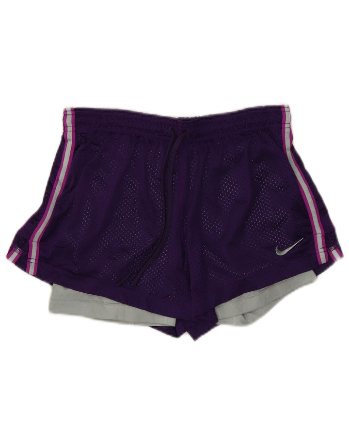 Shorts esportivos femininos NIKE Dri Fit UK 8 pequeno roxo colorblock poliéster