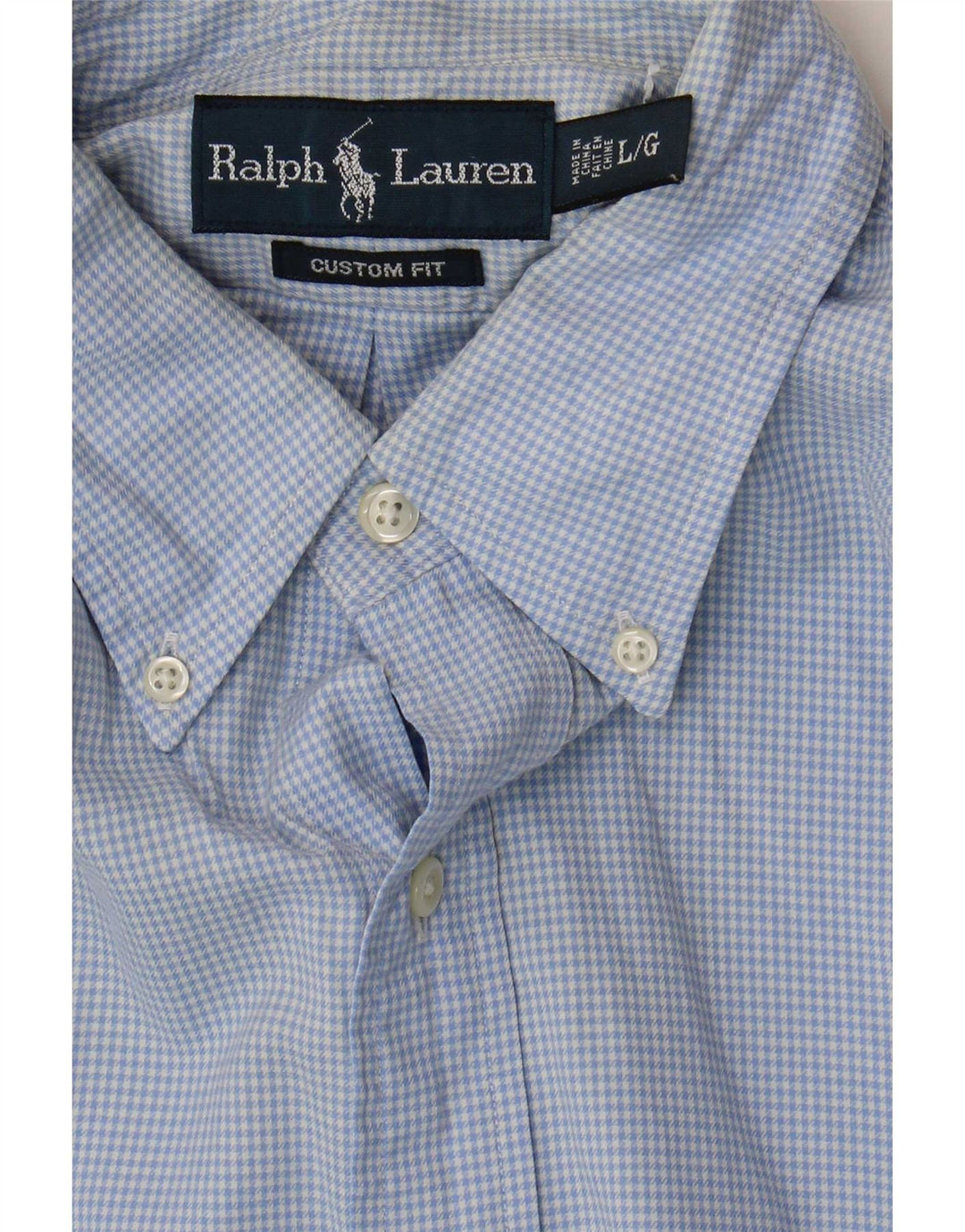 Camisa masculina Ralph Lauren de ajuste personalizado grande algodão xadrez azul