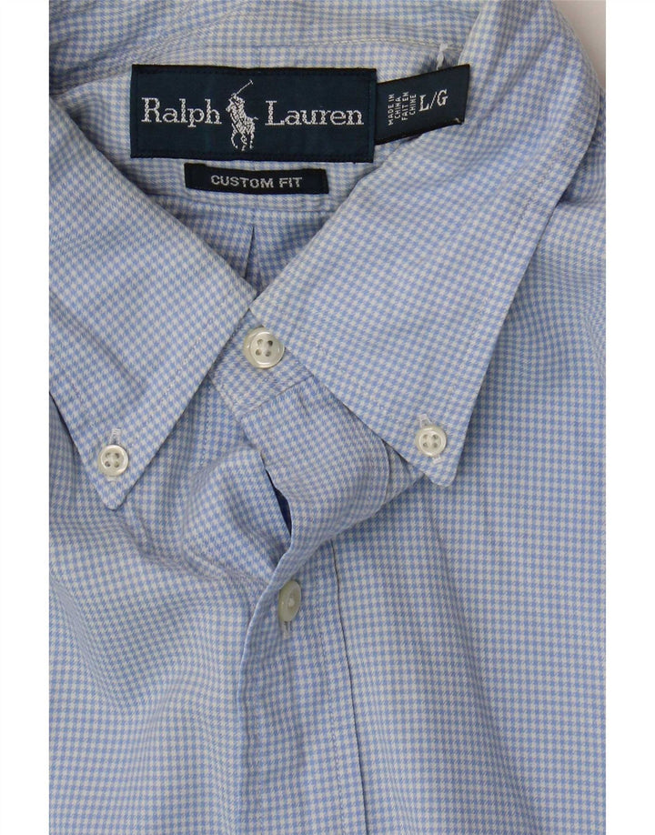 Camisa masculina Ralph Lauren de ajuste personalizado grande algodão xadrez azul
