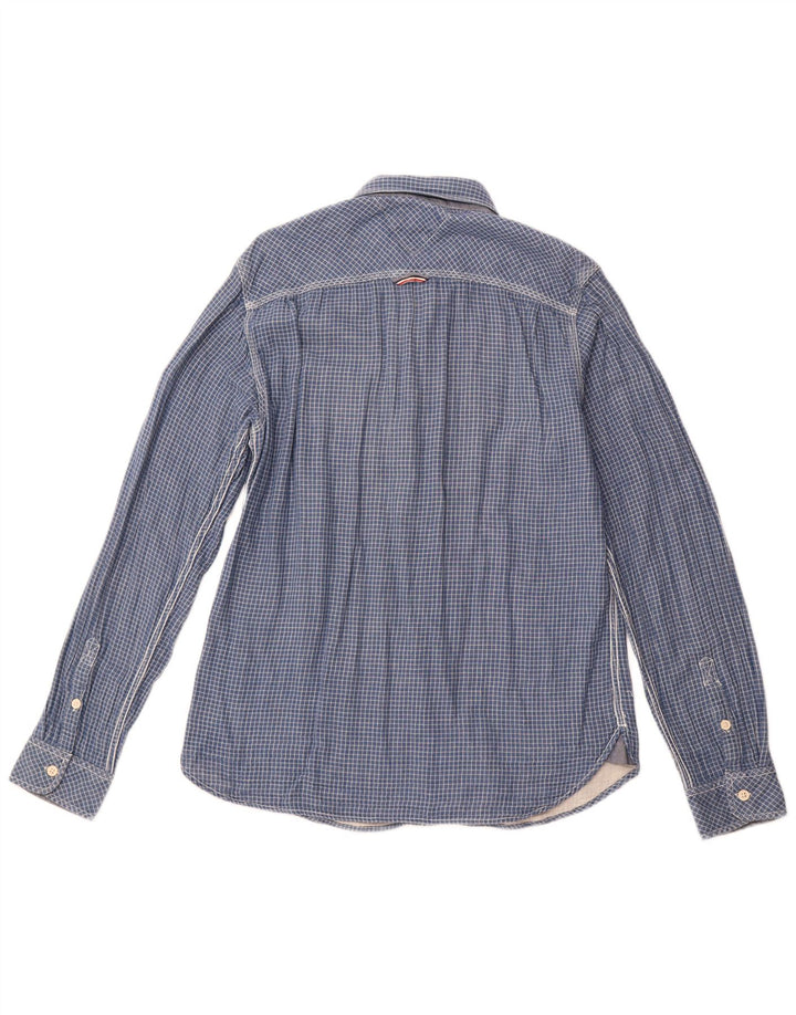 Camisa masculina TOMMY HILFIGER média xadrez azul marinho de algodão