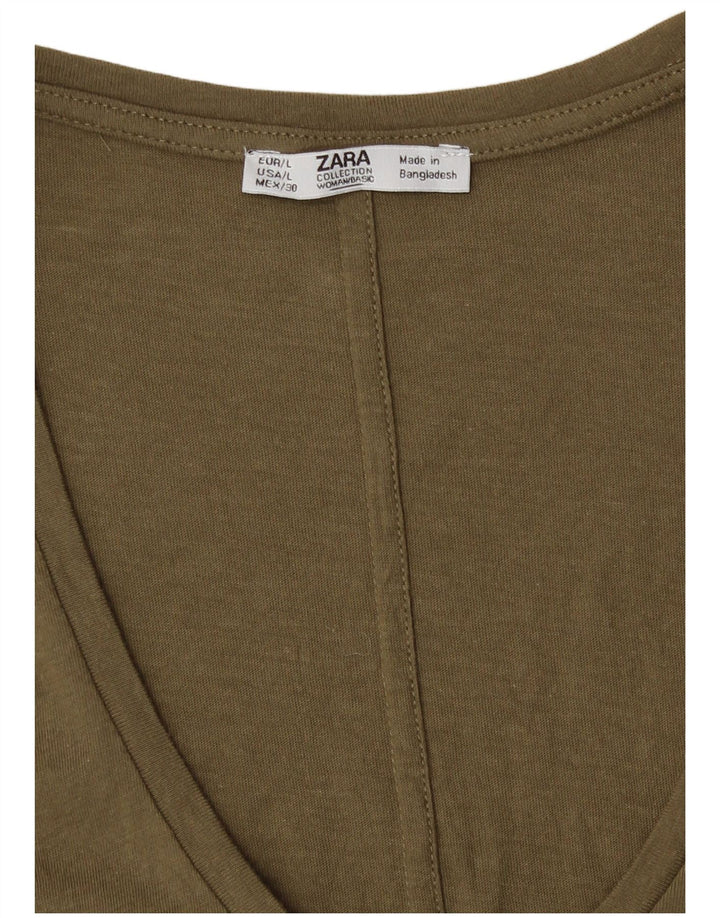 Camiseta feminina Zara UK 16 grande cáqui