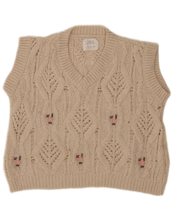 Zara Girls Vest Tank Top 11-12 Anos Bege Floral Acrílico