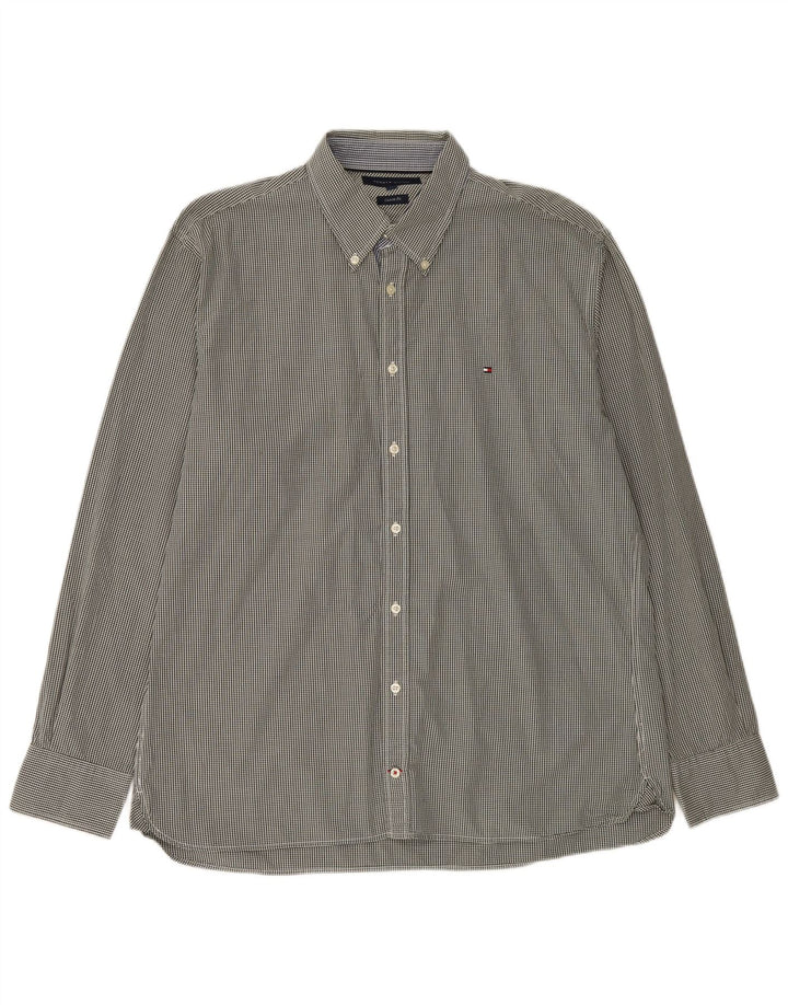 Camisa masculina TOMMY HILFIGER Custom Fit XL verde algodão guingão