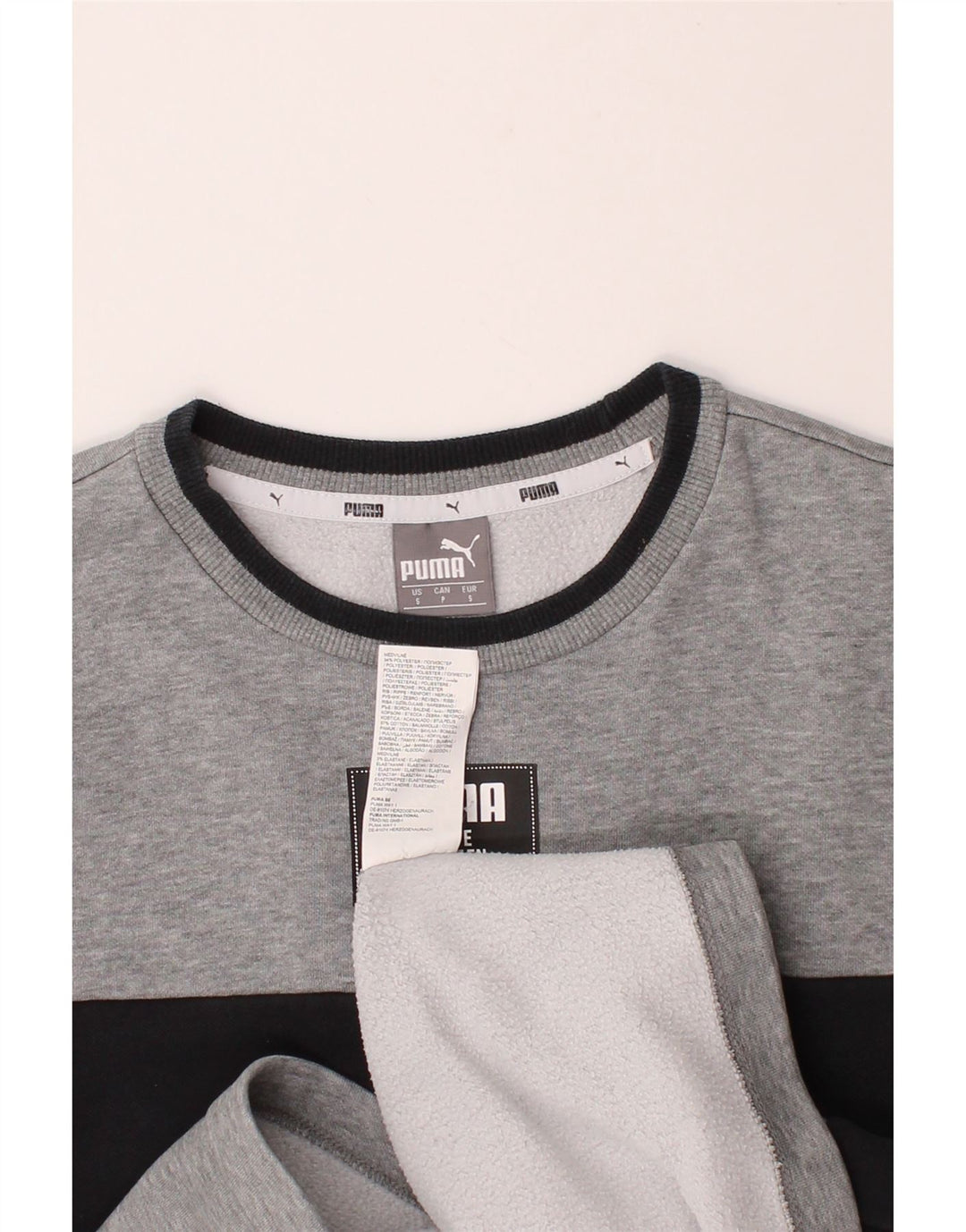PUMA Mens Graphic Sweatshirt Jumper Small Grey Colourblock Cotton Vintage Puma and Second-Hand Puma from Messina Hembry 