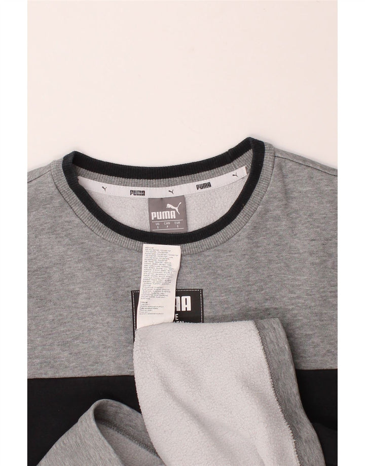 PUMA Mens Graphic Sweatshirt Jumper Small Grey Colourblock Cotton Vintage Puma and Second-Hand Puma from Messina Hembry 