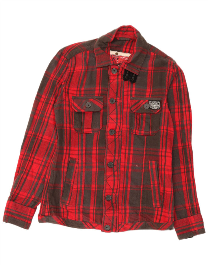 Jaqueta utilitária masculina Superdry UK 42 XL algodão xadrez vermelho