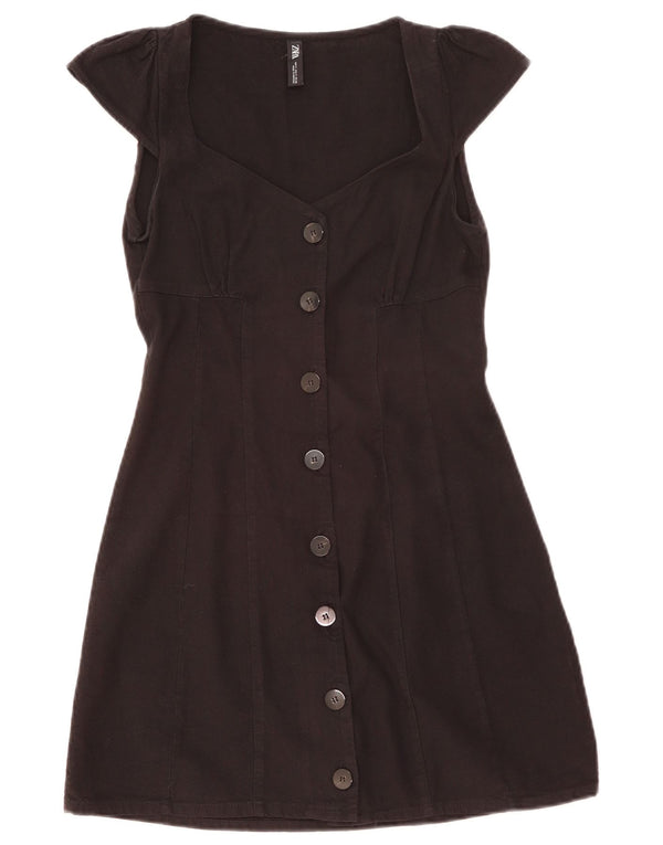Vestido camisa feminino Zara Reino Unido 8 pequeno algodão preto