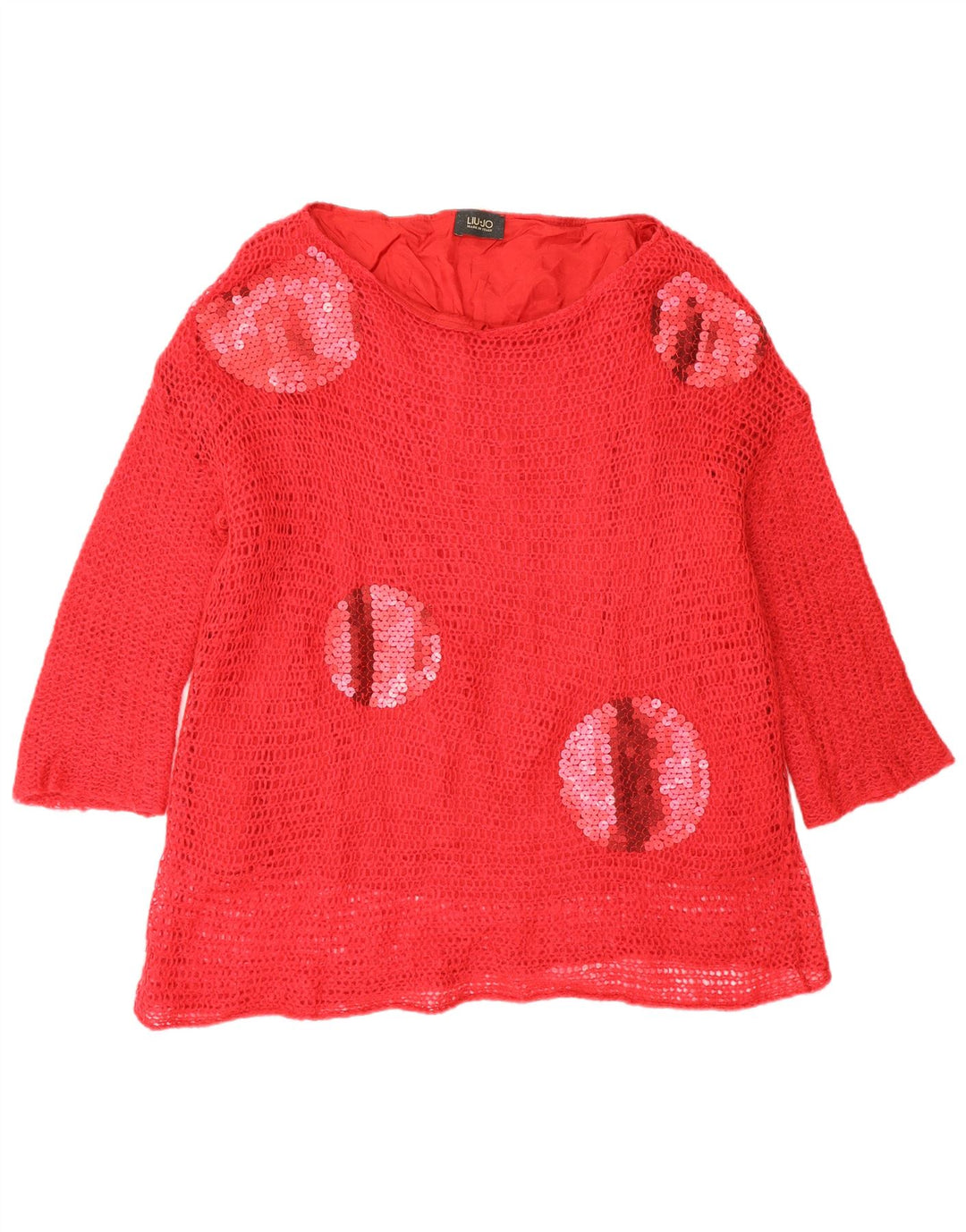 Liu Jo Top feminino de crochê manga 3/4 IT 42 acrílico vermelho médio