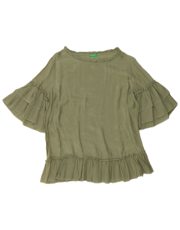 Blusa feminina oversized BENETTON UK 10 pequena verde Cupro