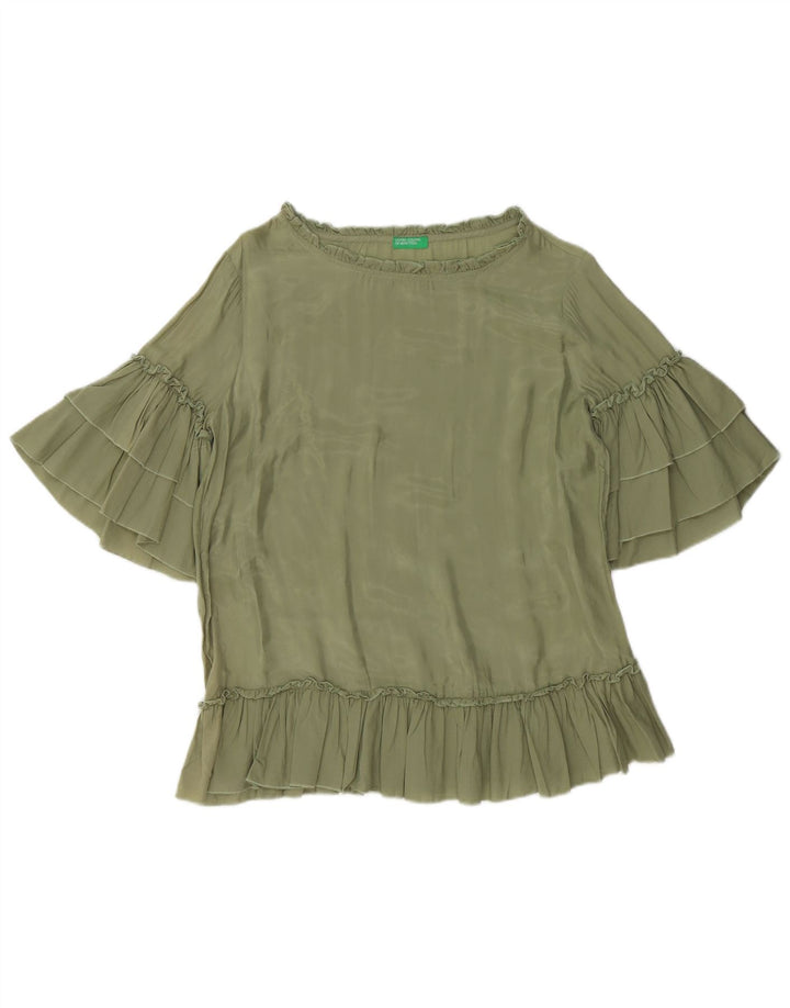 Blusa feminina oversized BENETTON UK 10 pequena verde Cupro