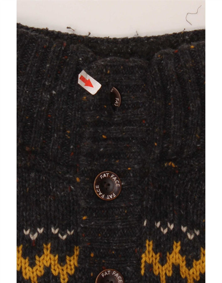Suéter masculino Fat Face com gola redonda e botão cinza médio Fair Isle Wool