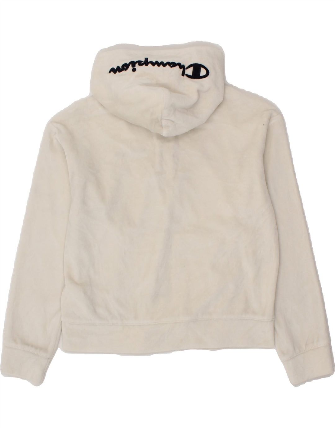 CHAMPION Girls Graphic 1/4 Zip Hoodie Jumper 9-10 Years Medium Off White Vintage Champion and Second-Hand Champion from Messina Hembry 