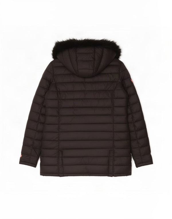 Casaco acolchoado com capuz feminino Superdry UK 16 grande nylon preto