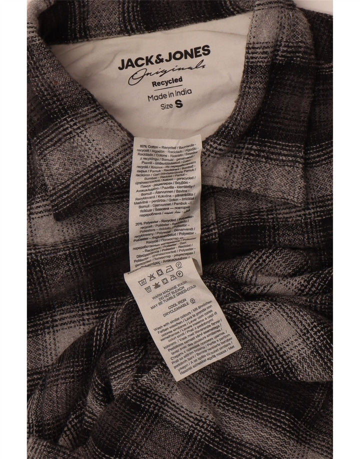 Camisa masculina de flanela xadrez Jack & Jones pequena de algodão cinza