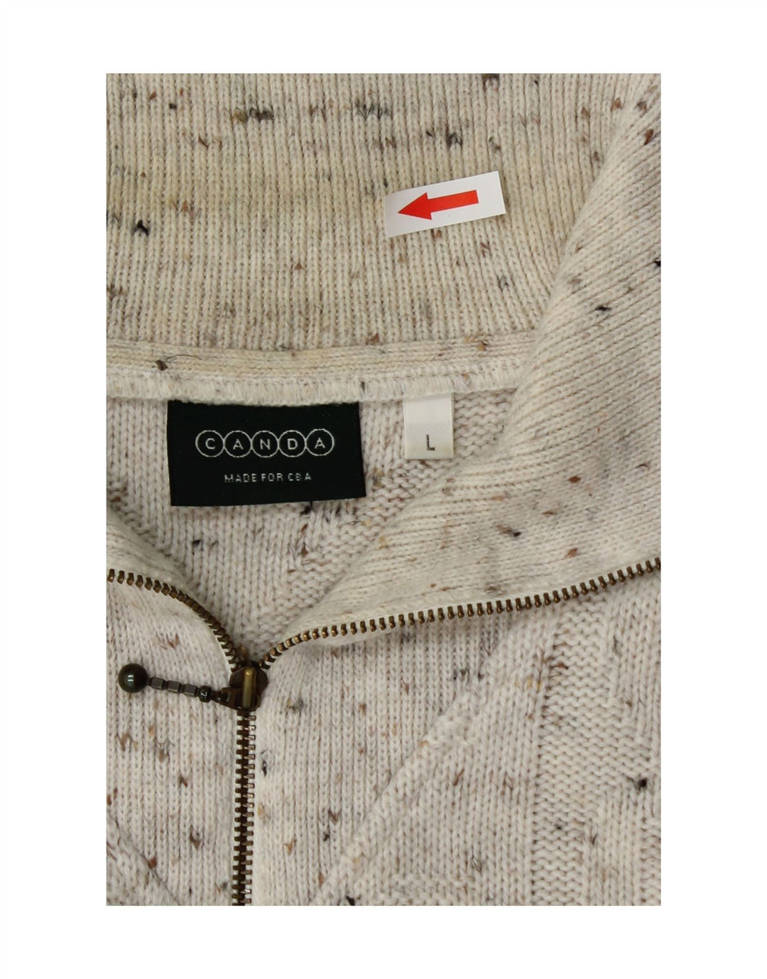 Suéter masculino C&A canda com zíper e gola grande em acrílico manchado branco