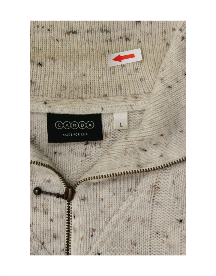 Suéter masculino C&A canda com zíper e gola grande em acrílico manchado branco
