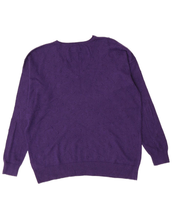 Suéter feminino Fat Face com decote em V Reino Unido 14 grande algodão roxo manchado