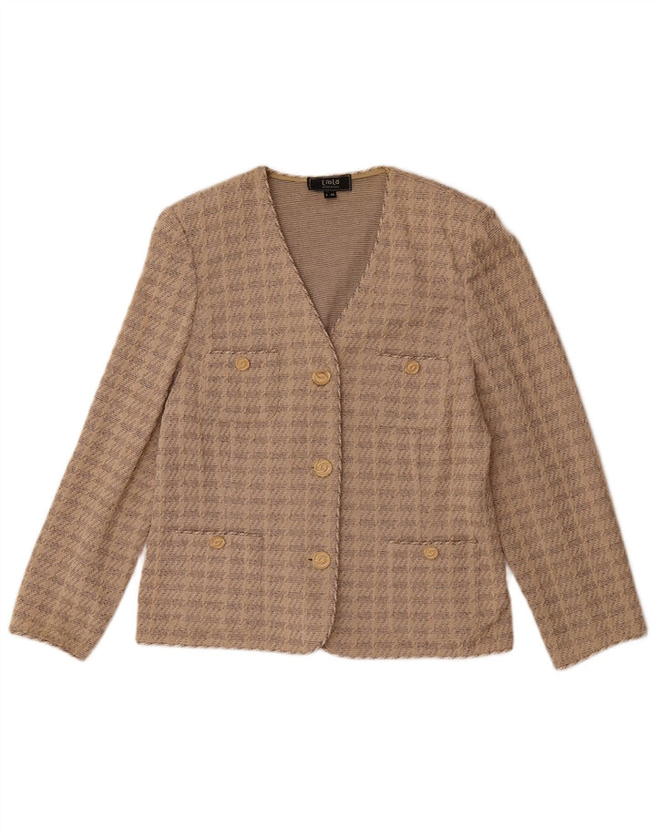 Jaqueta blazer feminina Liola com 3 botões e manga 3/4 Reino Unido 16 grande algodão bege