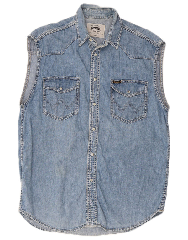 Wrangler Camisa jeans masculina ocidental sem mangas 2XL algodão azul
