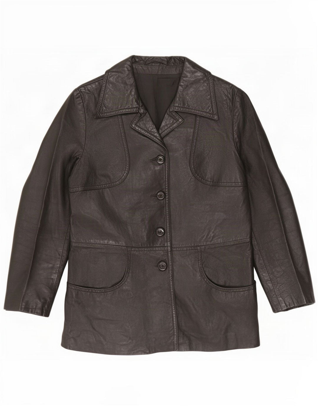 Jaqueta de couro feminina vintage UK 10 pequena preta
