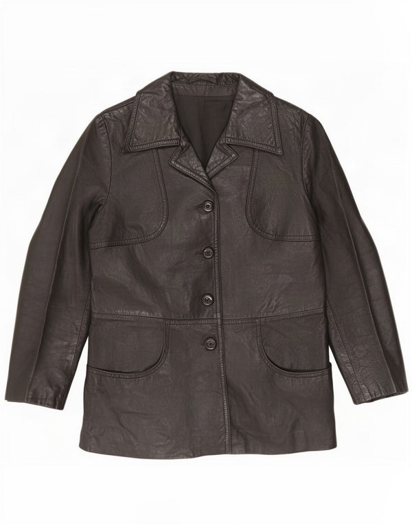 Jaqueta de couro feminina vintage UK 10 pequena preta