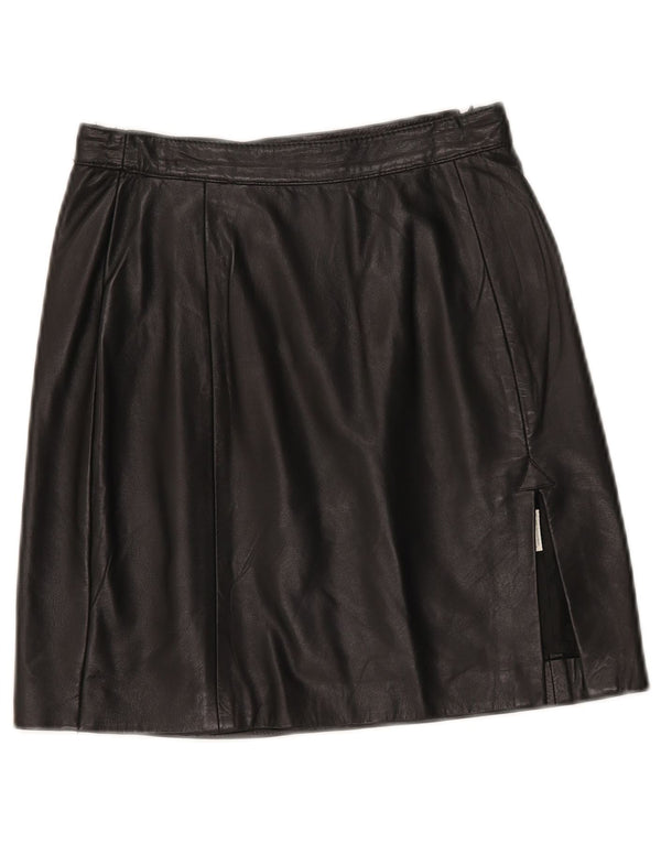 Mini saia de couro feminina vintage W24 XS preta