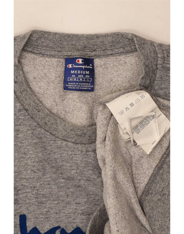 Champion moletom gráfico masculino jumper médio cinza algodão manchado