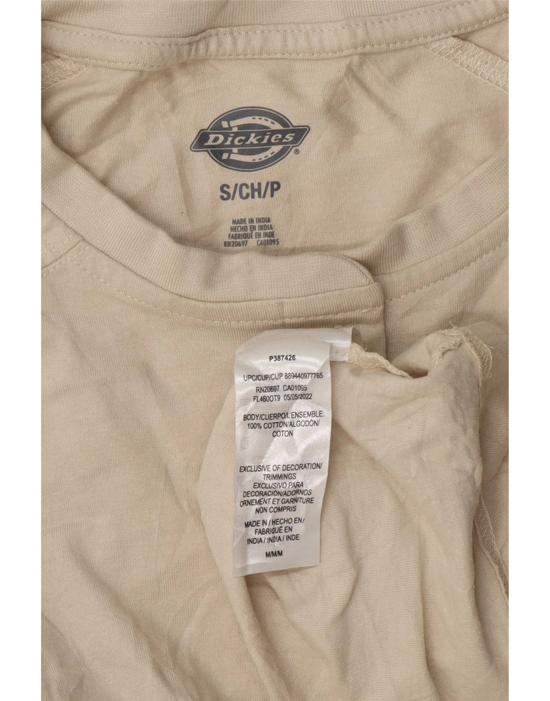 Top feminino Dickies de manga comprida UK 10 pequeno algodão bege
