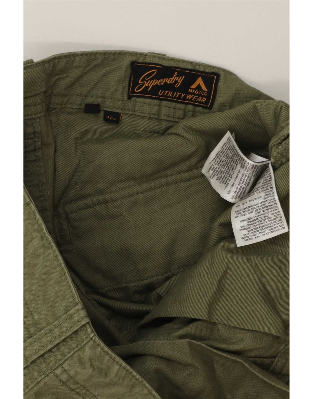 Shorts cargo masculino Superdry W32 algodão verde médio