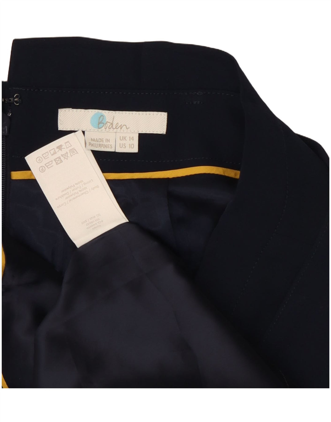 Saia lápis midi feminina Boden Reino Unido 14 grande W32 azul marinho poliéster