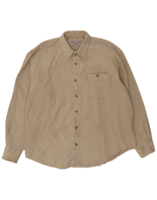 Camisa masculina vintage de veludo cotelê tamanho 43/44 XL algodão bege