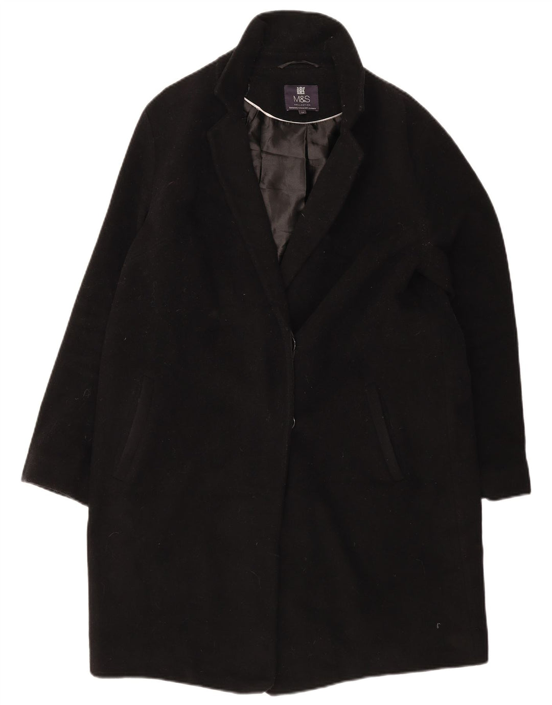 Sobretudo feminino Marks & Spencer UK 14 grande lã preta