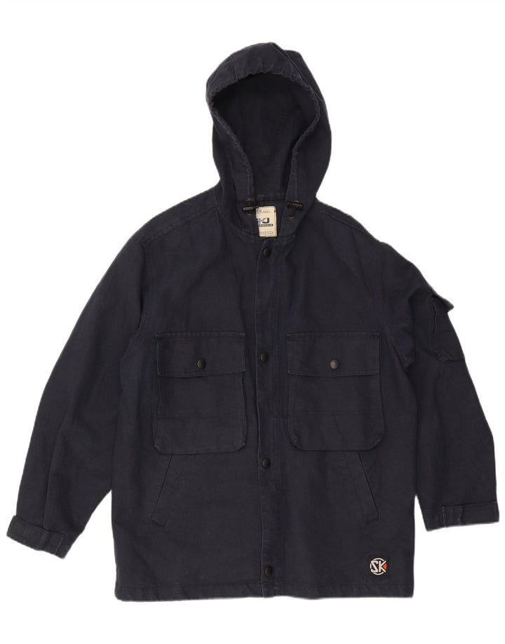 Jaqueta utilitária masculina vintage com capuz UK 38 azul marinho médio
