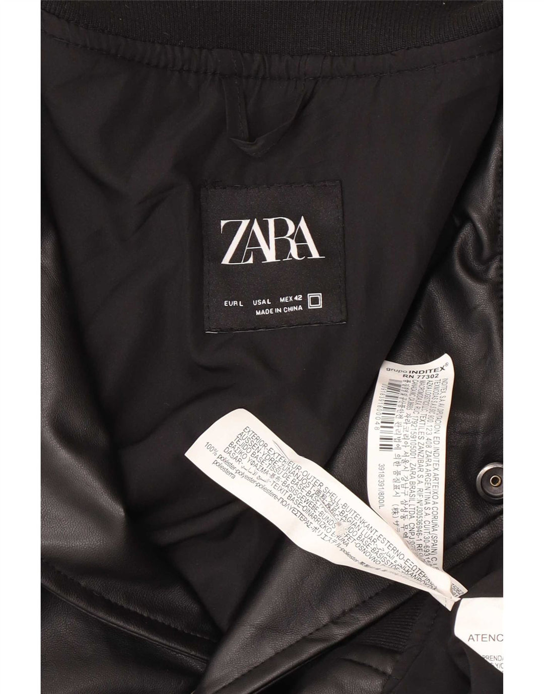 Zara Jaqueta masculina de couro sintético UK 40 grande poliéster preto