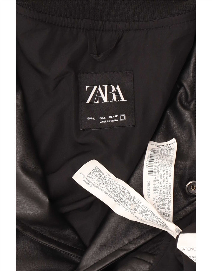 Zara Jaqueta masculina de couro sintético UK 40 grande poliéster preto