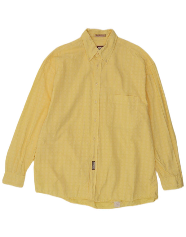 Camisa masculina vintage tamanho 43/44 XL algodão geométrico amarelo