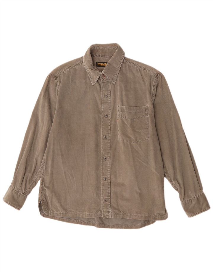 Wrangler Camisa masculina de veludo cotelê cinza médio