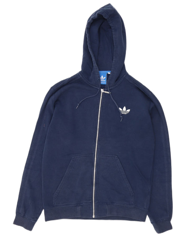 Adidas masculino zip moletom com capuz médio algodão azul marinho