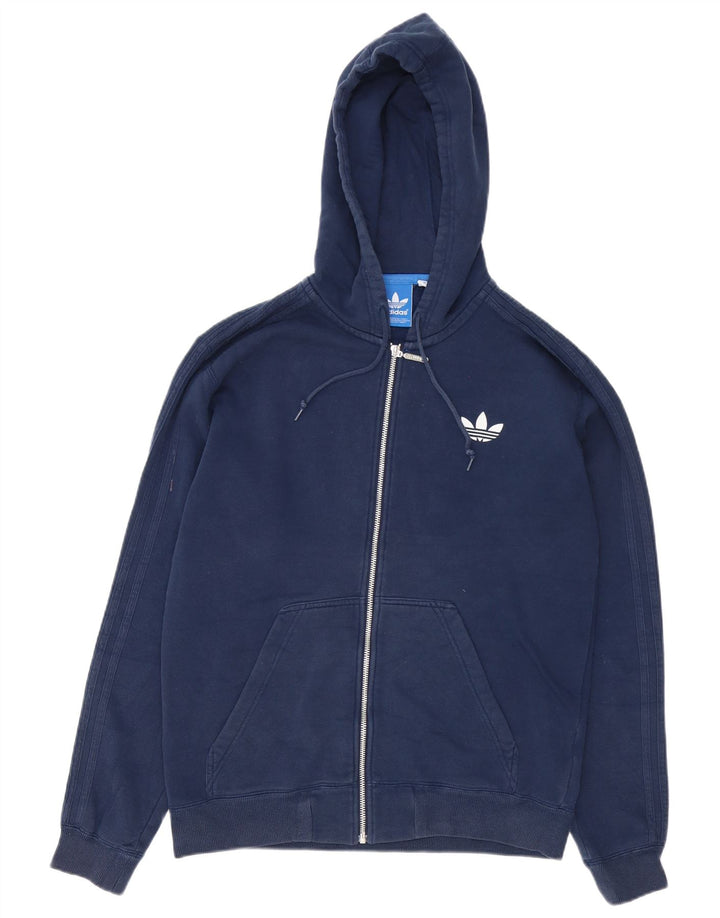 Adidas masculino zip moletom com capuz médio algodão azul marinho