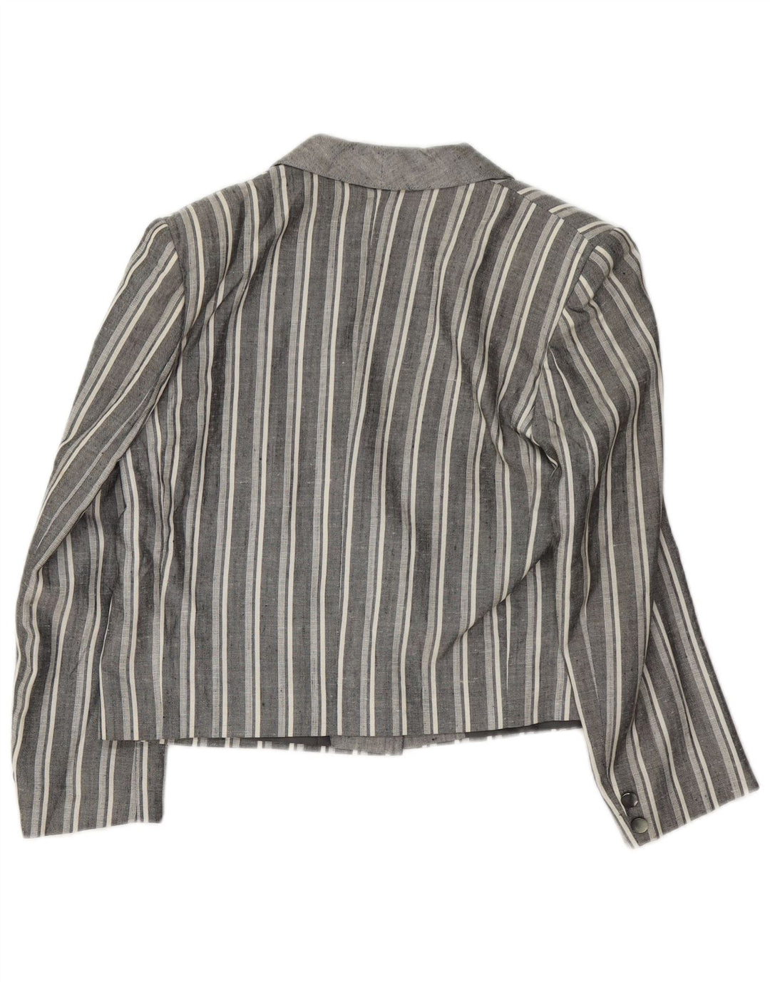 Jaqueta Blazer Vintage Feminina Crop 1 Botão Reino Unido 12 Listrado Cinza Médio